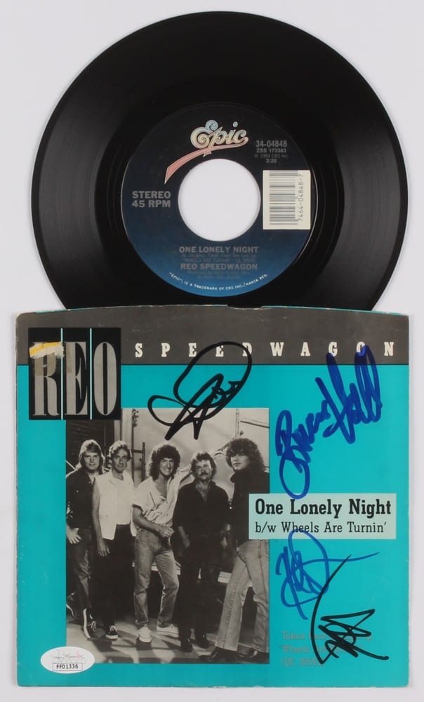 Reo Speedwagon Hand Signed 45 Single One Lonely Night Legends Auctions